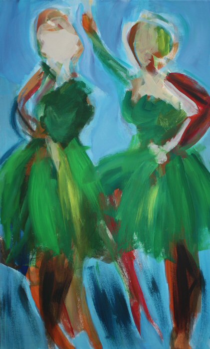 26. Tanz im grünen Kleid, 2020, 100 x 60, Acryl - Baumwolle