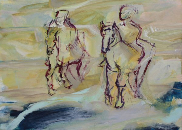 Auf dem Rcken der Pferde - 2017, 50x70, Acryl-Nessel